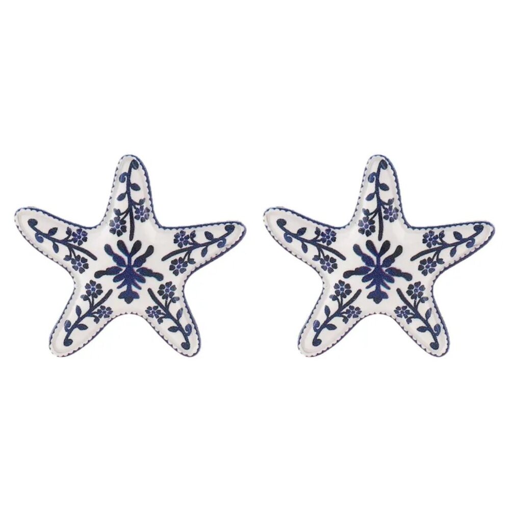 NEW Blue and White Floral Enamel Gold Starfish Statement Earrings - Picture 4 of 4